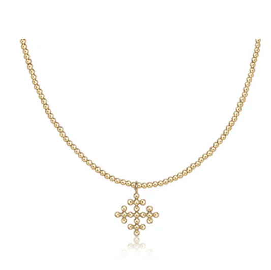 17" Choker Classic Gold 2mm Bead - Classic Beaded Signature Cross Encompass Gold Charm