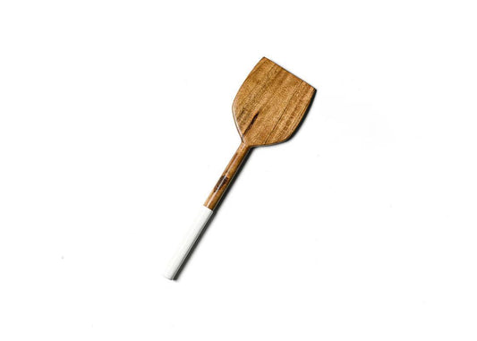 Wooden Spatula with Straight White Enamel Handle