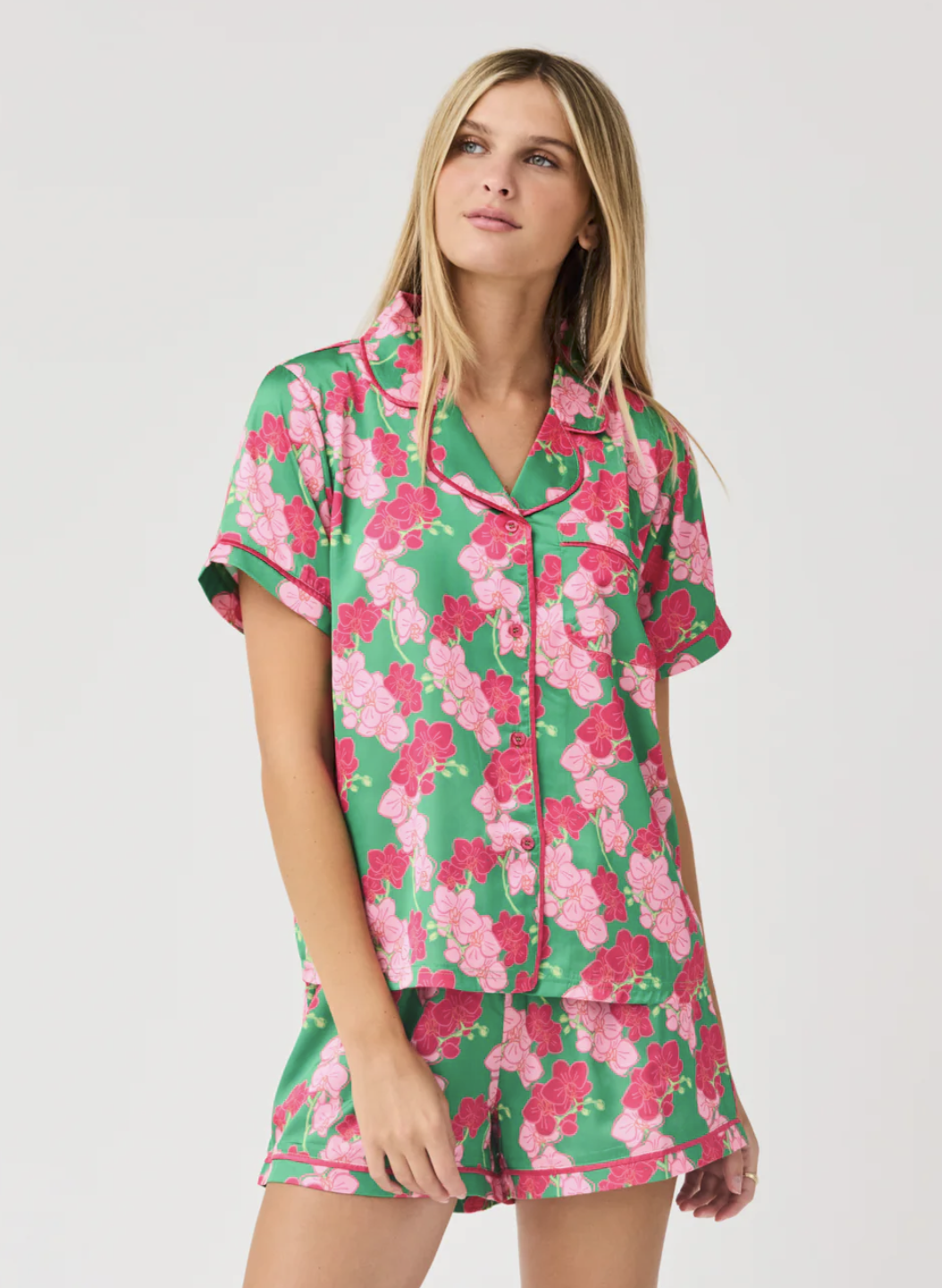 Women's Charlotte Satin Shorts Set | Orchid Reverie Green