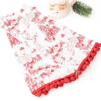 Santa Toile Pom Pom Kitchen Towel Set of 2