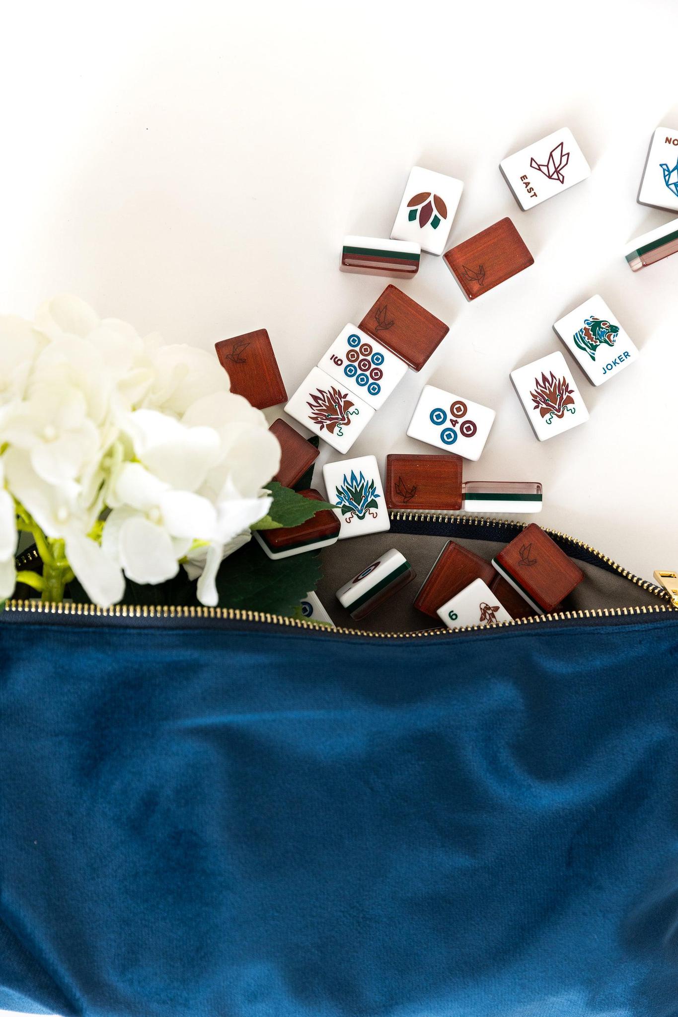 Origami Mahjong Tile set Azure / Lucite Display Box