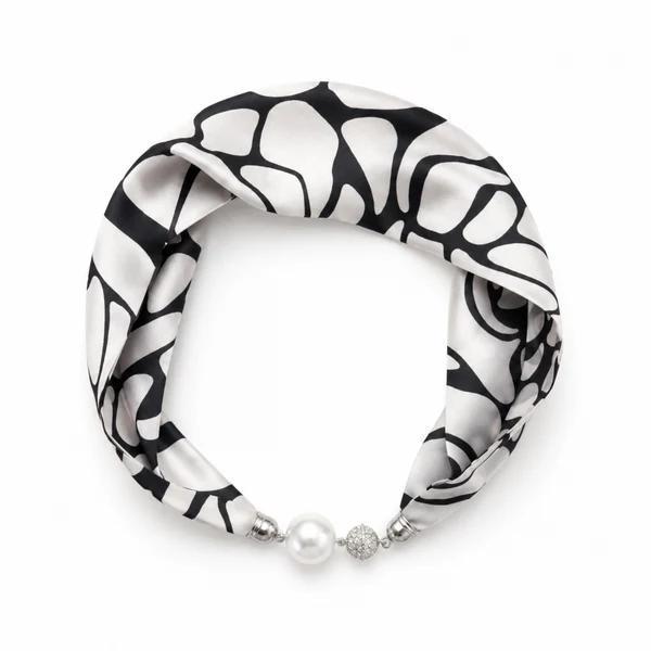 Satin Twilly Scarf Necklace with Jeweled Magnetic Clasp
