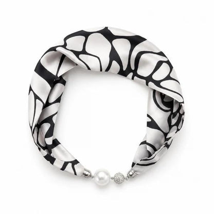 Satin Twilly Scarf Necklace with Jeweled Magnetic Clasp
