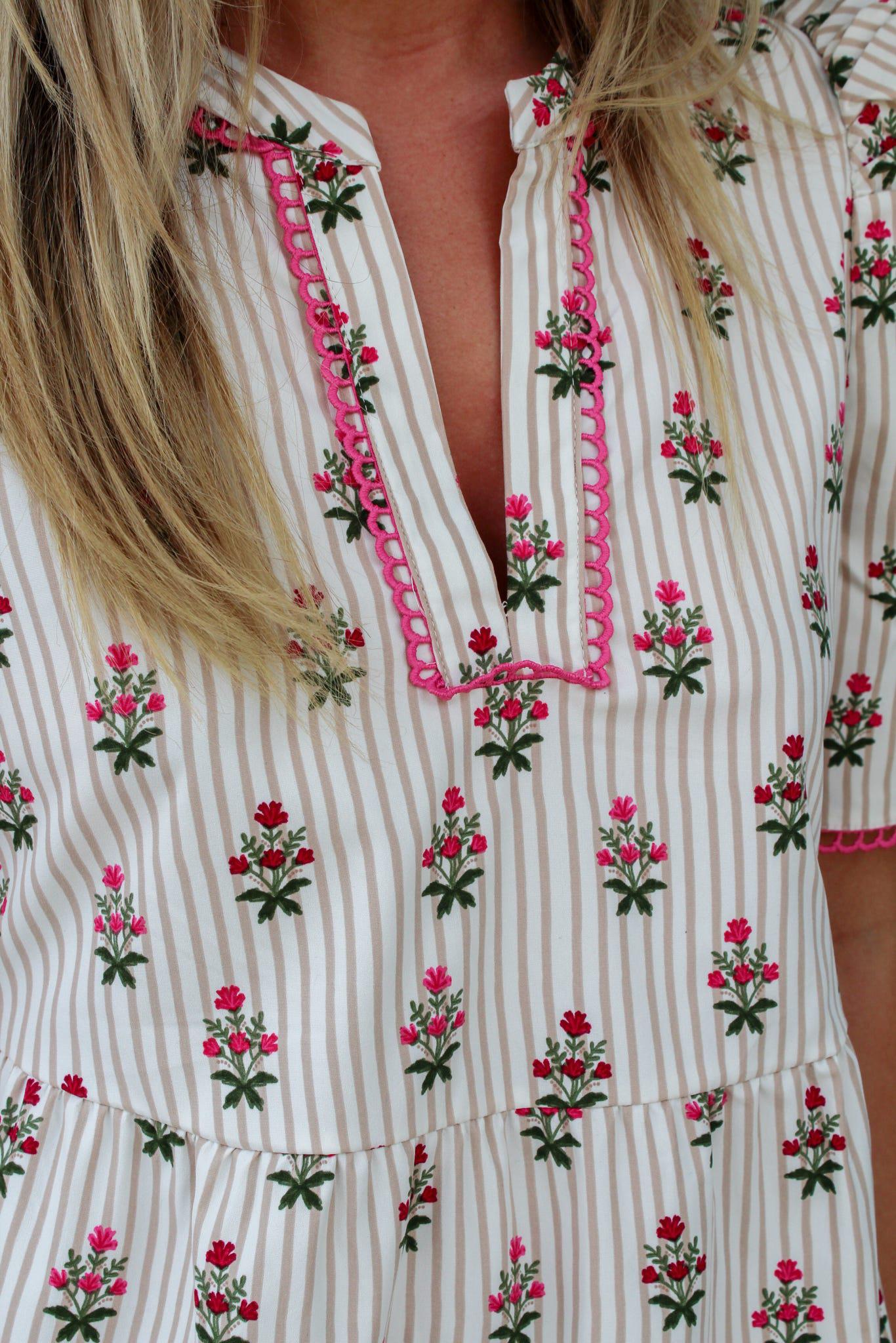 Adelyn Cottage Stripes Tan Dress