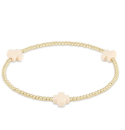 Signature Cross Gold Pattern 2mm Bead Bracelet - Off-White