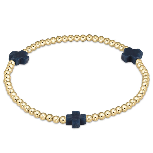 egirl Signature Cross Gold Pattern 3mm Bead Bracelet - Navy