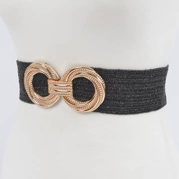 Metal OO Buckle Stretch Straw Belt