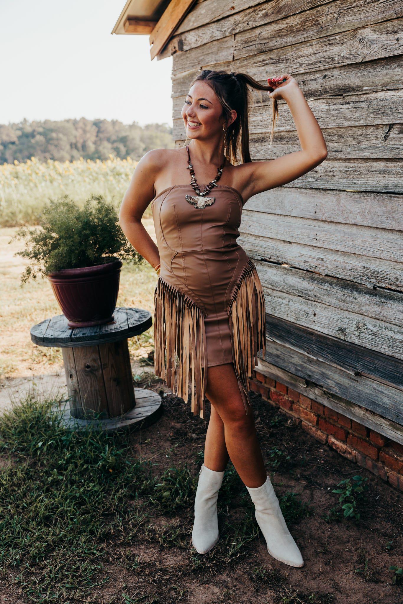 Faux Leather Western Side Fringe Silver Zip Up