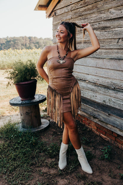 Faux Leather Western Side Fringe Silver Zip Up