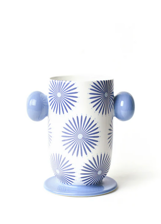 Iris Blue Large Cylinder Vase with Knob Handles