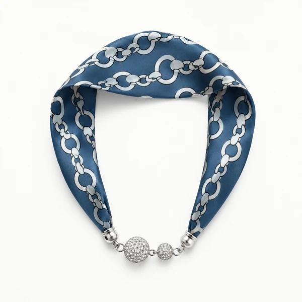 Satin Twilly Scarf Necklace with Jeweled Magnetic Clasp