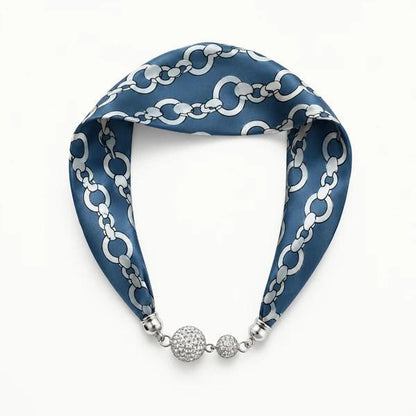 Satin Twilly Scarf Necklace with Jeweled Magnetic Clasp