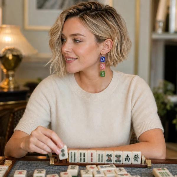 Mahjong Triple Tile Drop Earrings