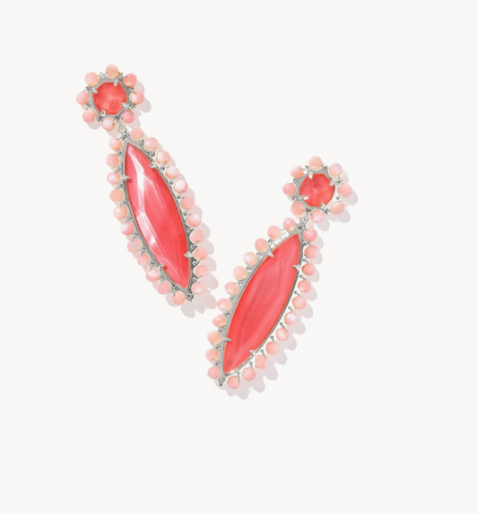 Genevieve Beaded Stm Ear Rhod Coral Pink Mop