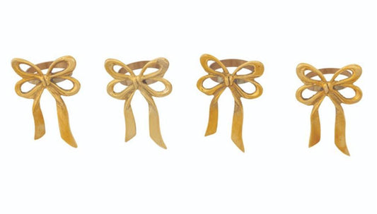 Brass Bow Shaped Napkin Rings, 6pc Gold Finish