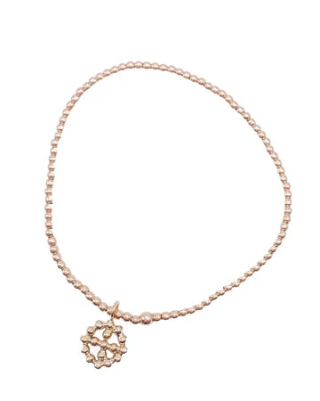 Extends Classic Gold 2mm Bead Bracelet-Classic Beaded Signature Cross Halo Small Gold Charm