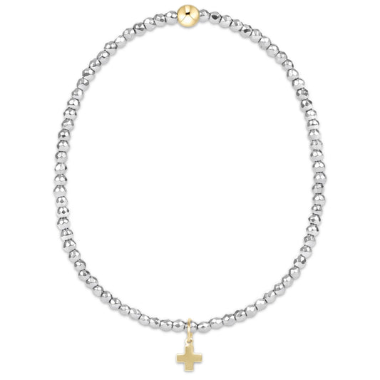 Silver Faceted Hematite 2mm Bracelet- Signature Cross Gold Charm