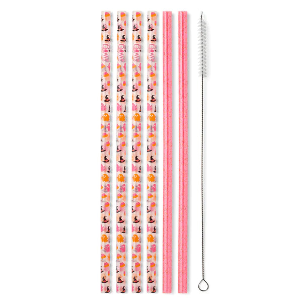 Hey Boo + Pink Glitter Reusable Straw Set