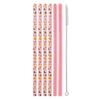 Hey Boo + Pink Glitter Reusable Straw Set