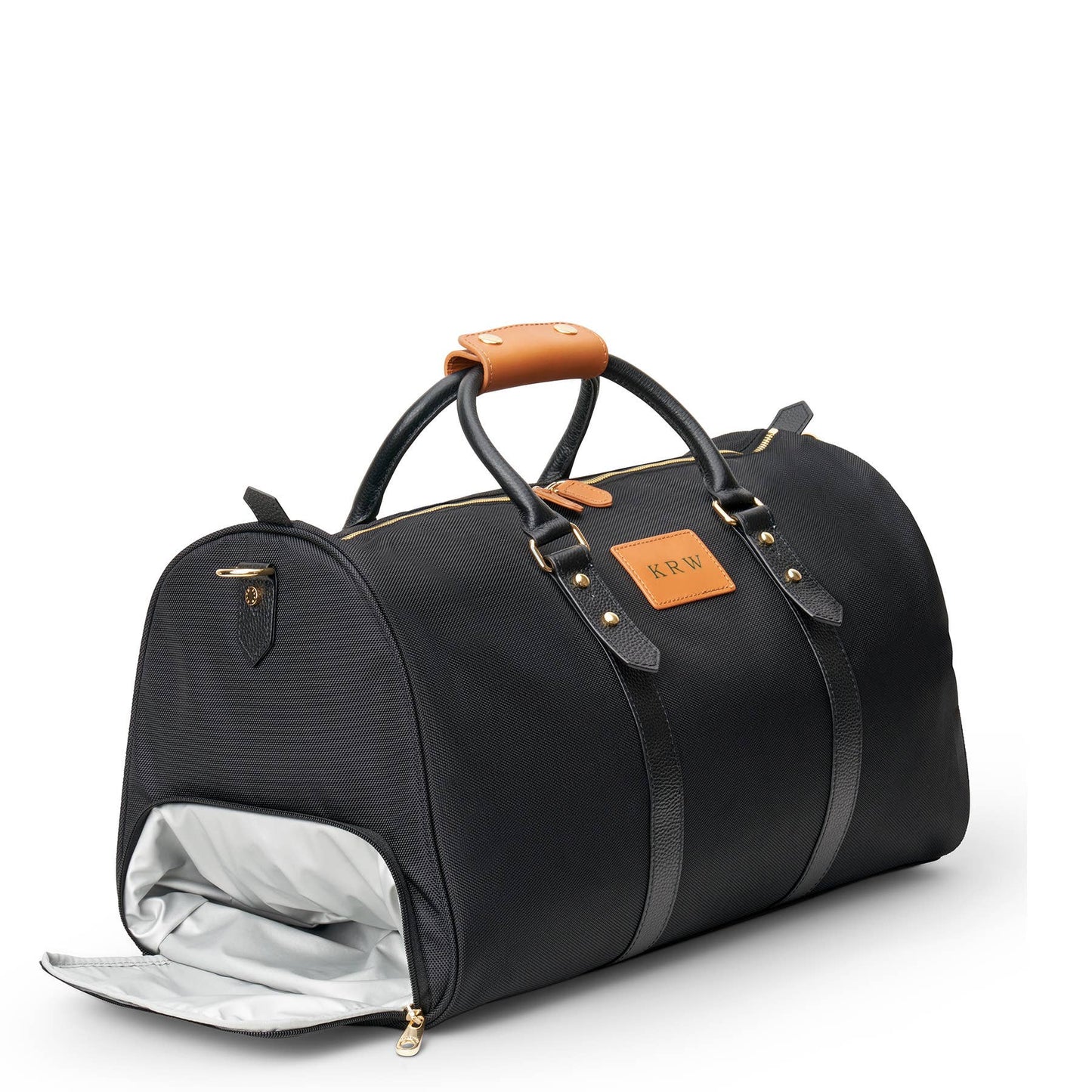 "Alex" Black Nylon and Leather Duffle Bag (Personalizable)
