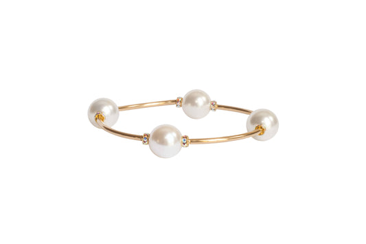 12mm Crystal White Pearl Blessing Bracelet with Gold Links: S