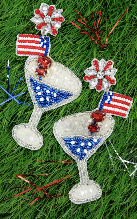 Patriotic Cocktail Drink Seed Bead Earrings