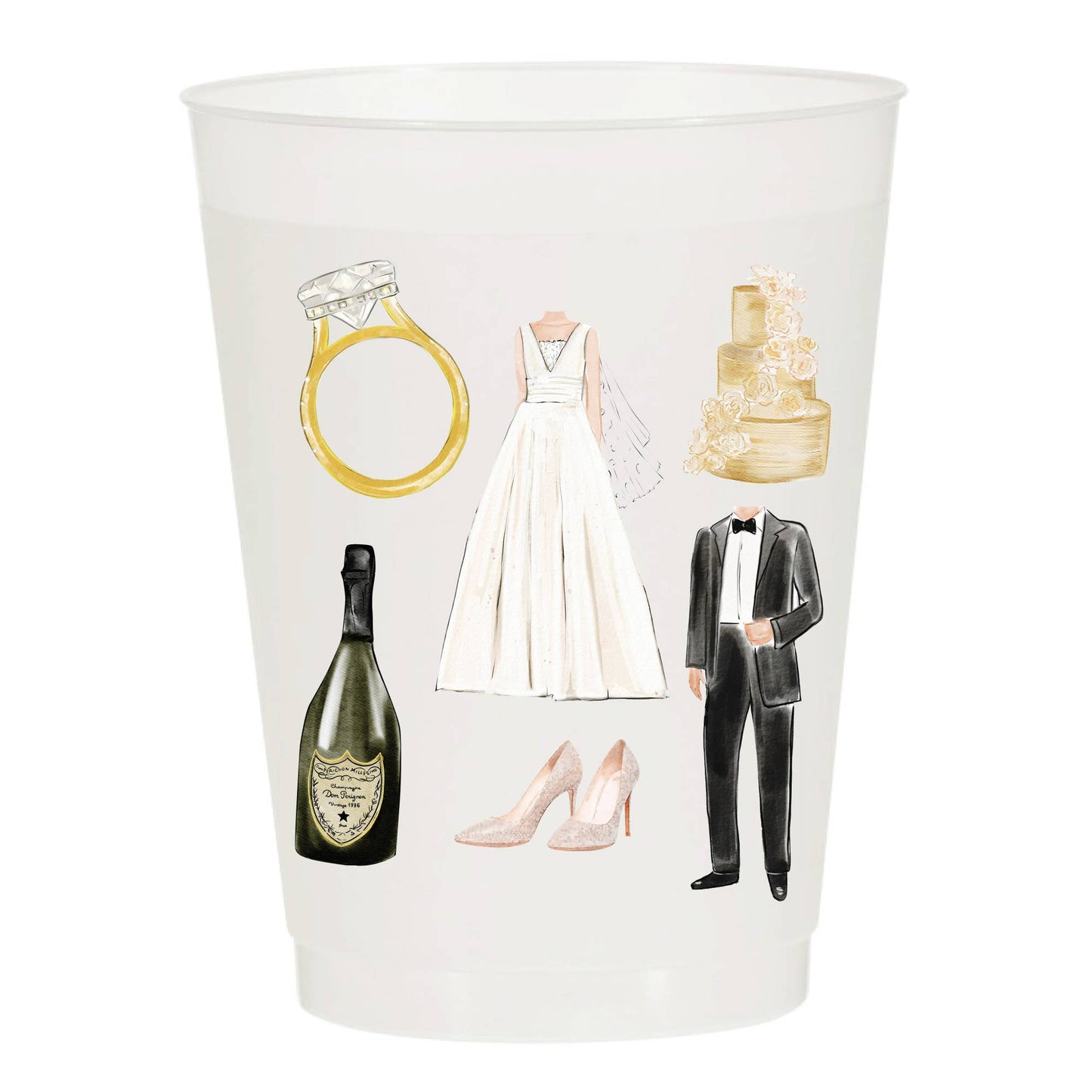 Wedding Collage Dress Tux Cake Ring Champagne -Set of 10 Cup