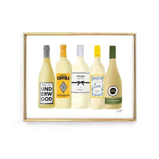 White Wine Bottles Illustration - Art Print