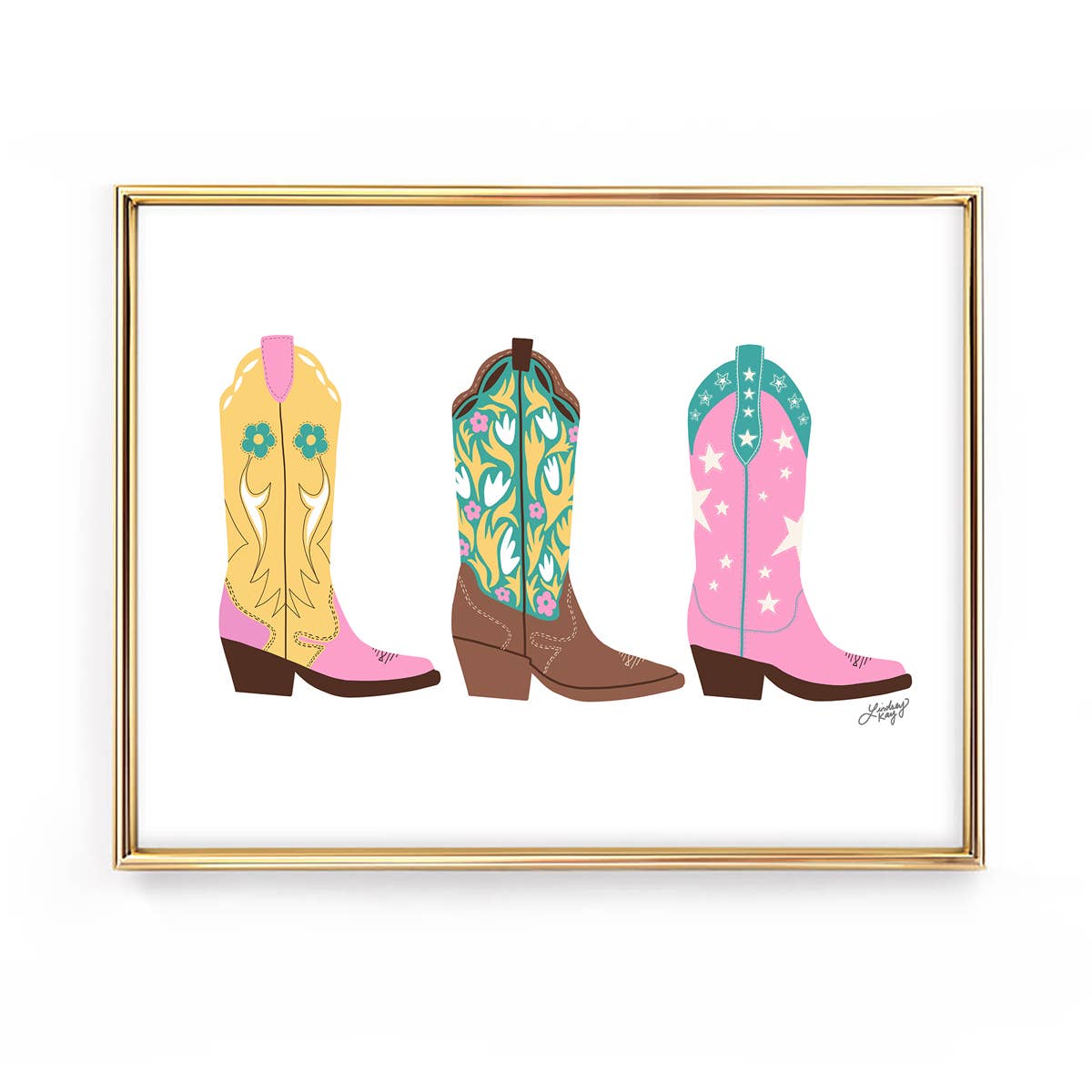 Cowboy Boots Illustration (Pink/Teal) - Art Print