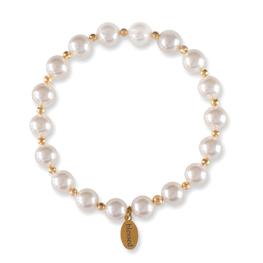 Count Your Blessings Bracelet in White Pearl in Gold: S