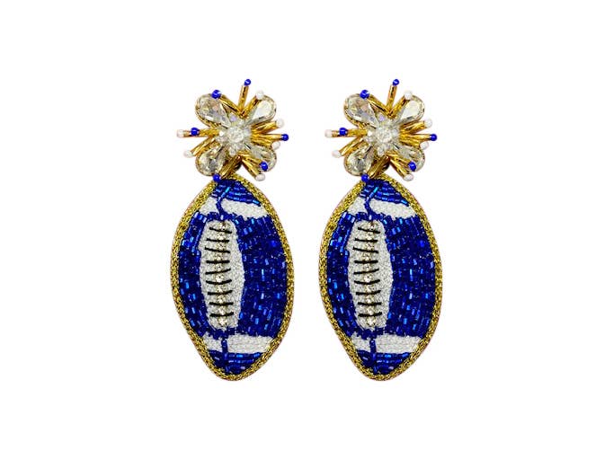 Game Day Football Earrings - Royal Blue and White