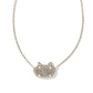 Elisa Silver Cat Pendant Necklace in Platinum Drusy