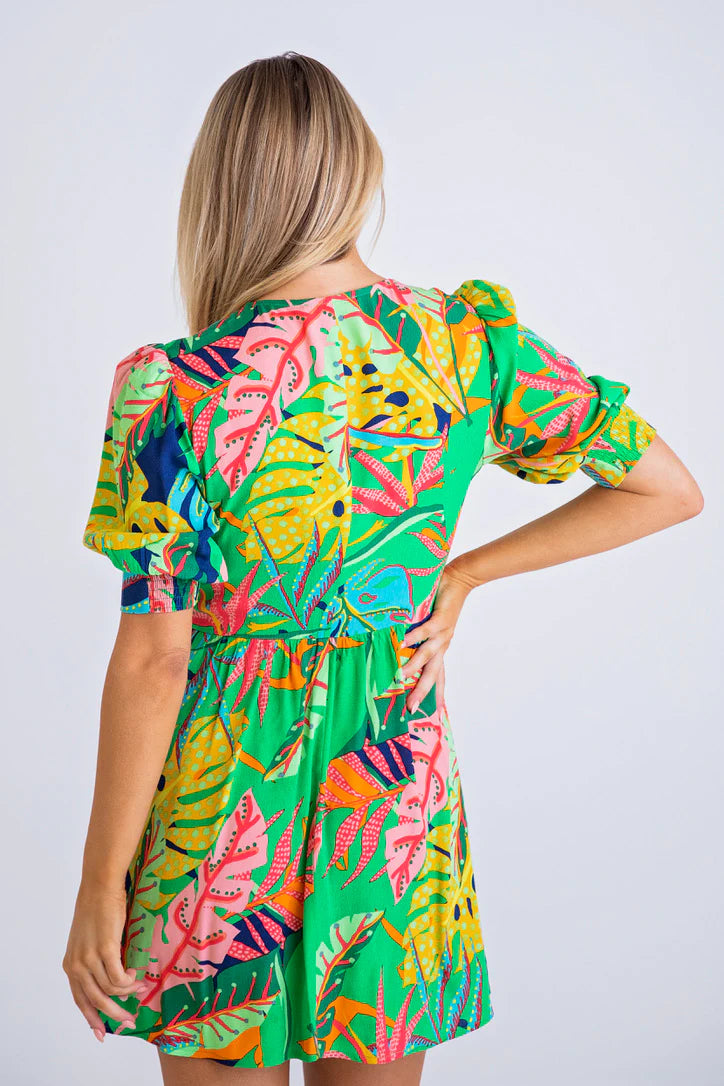 Tropical Puff Sleeve Dress