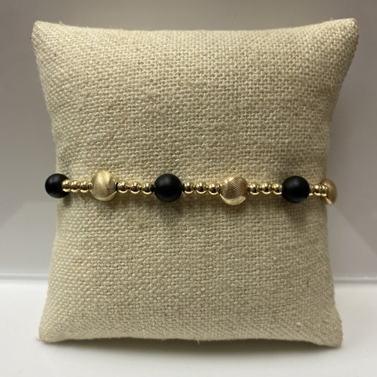 Honesty Gold Sincerity Pattern 6 mm Bead Bracelet - Matte Onyx