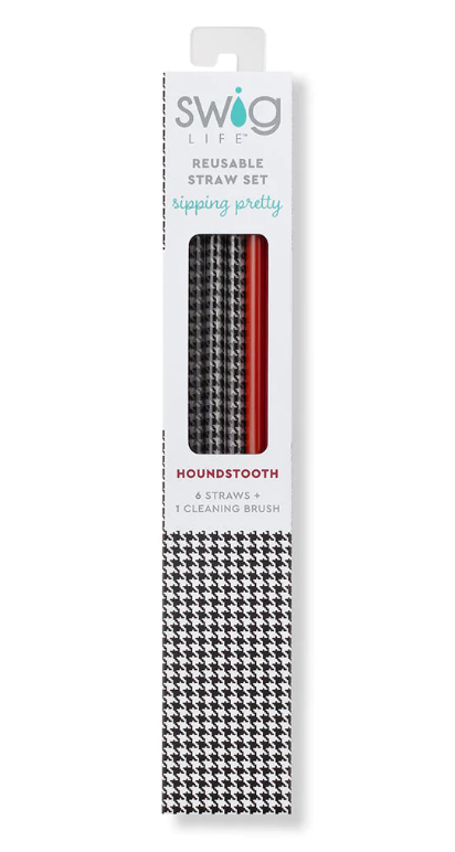 Houndstooth + Crimson Reusable Straw Set