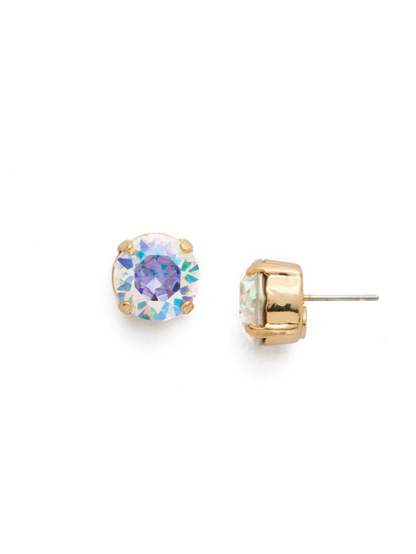 Round Crystal Stud Earring - Bright Gold
