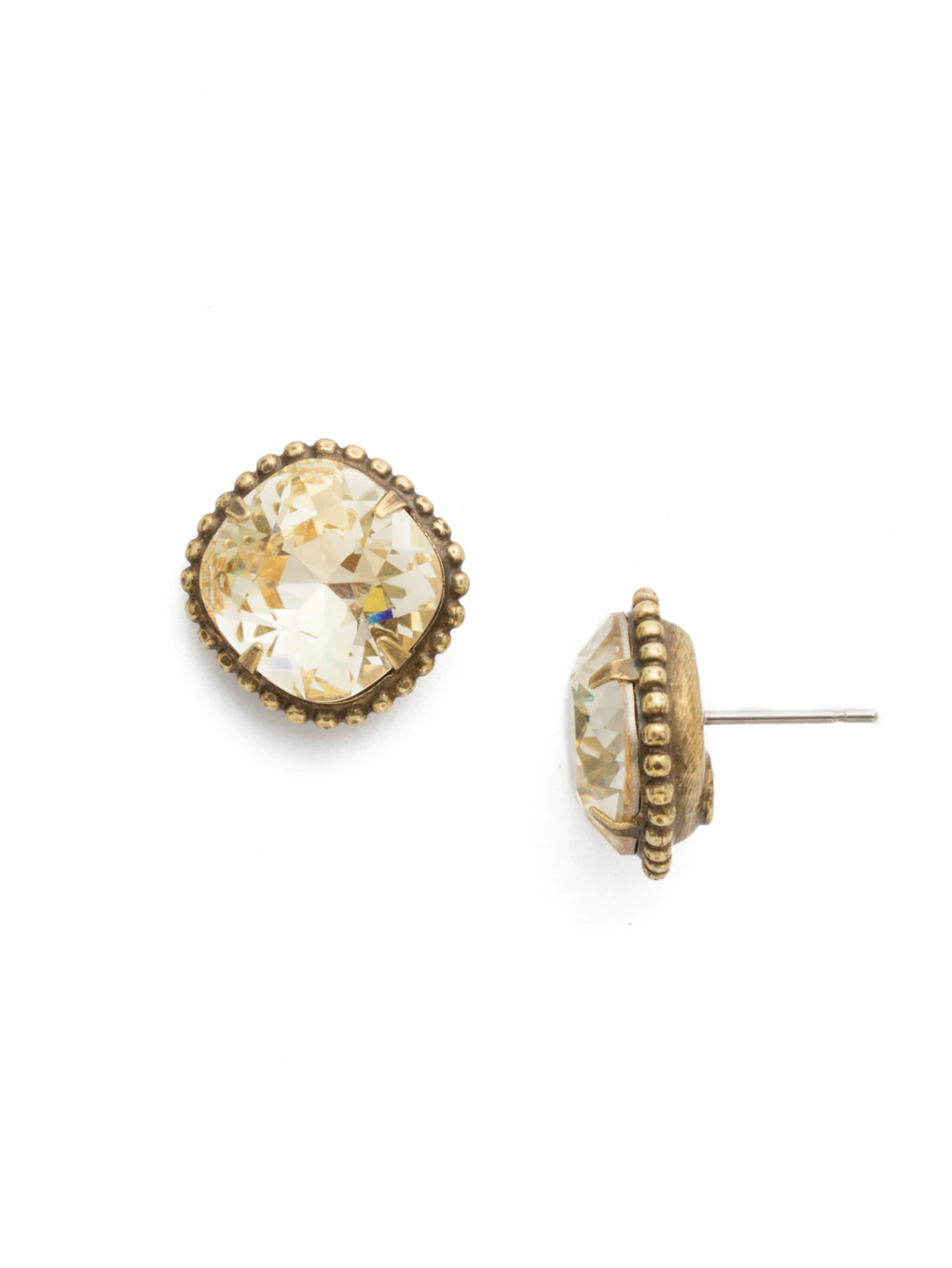 Cushion-Cut Solitaire Stud Earrings - Bright Gold