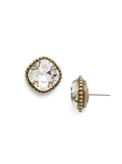 Cushion-Cut Solitaire Stud Earrings - Antique Gold