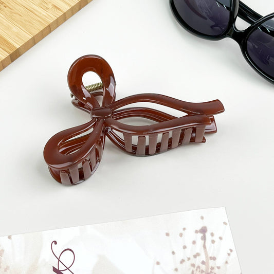 Jelly Color Bow Hair Clips Large Claw Clip: Brown