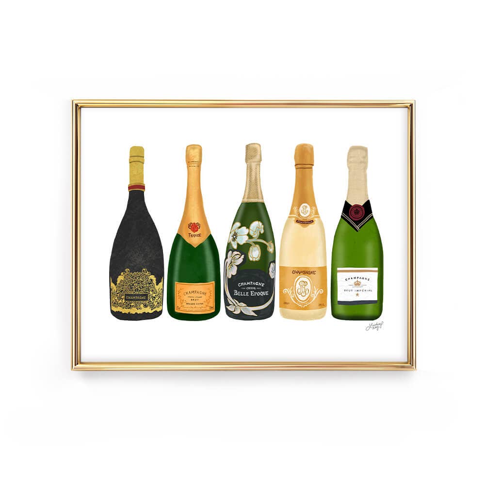 Champagne Bottles Illustration - Art Print