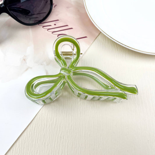Jelly Color Bow Hair Clip Retro Simple Claw Clips: Green1