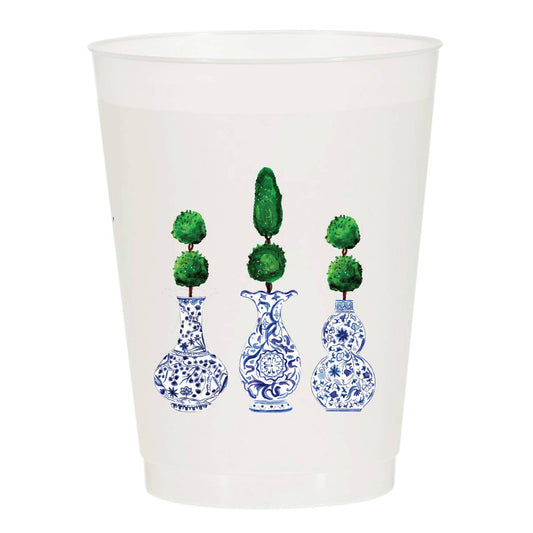 Topiary Ginger Jar Watercolor Reusable Cups - Set of 10