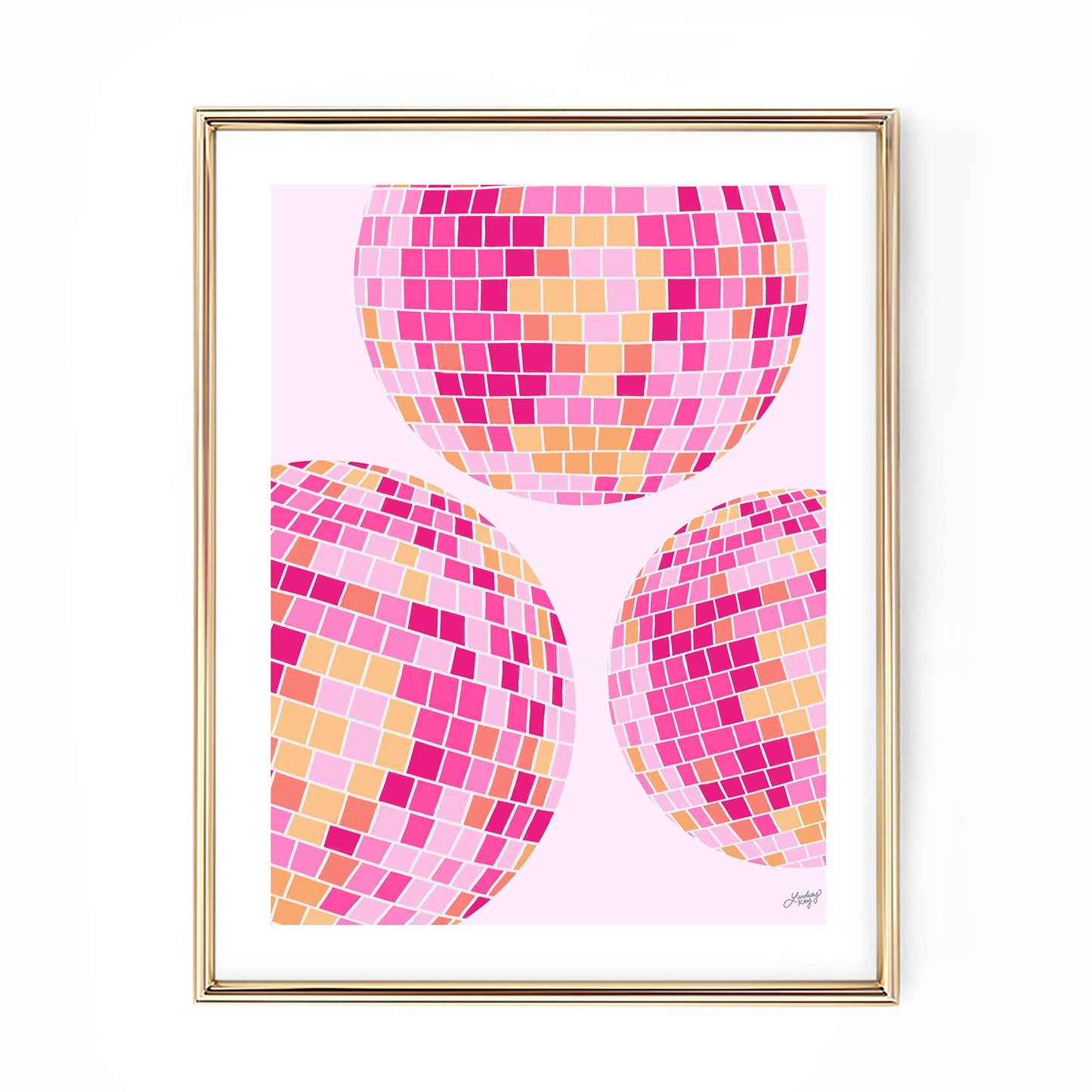 Disco Balls Illustration (Pink/Yellow Palette) - Art Print