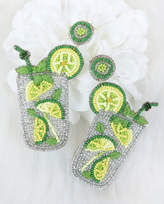 Lime Cocktail Seed Bead and Crystal Earrings
