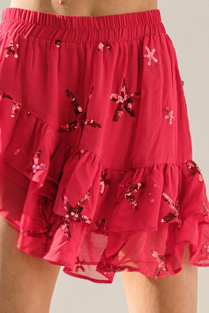 Chiffon Star Sequin Print Asymmetrical Skirt