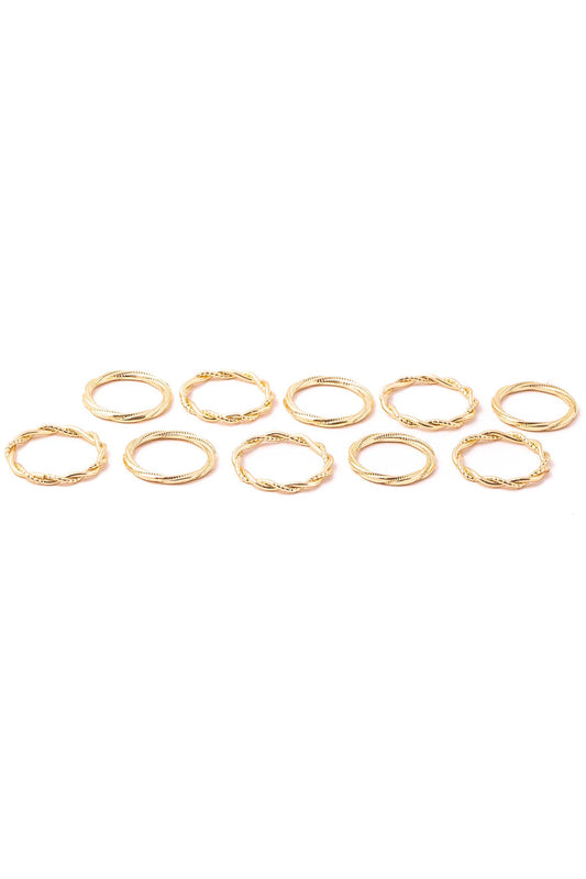10 Pc Metallic Band Rings Set
