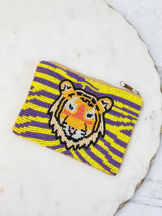 Tiger Beaded Zip Pouch