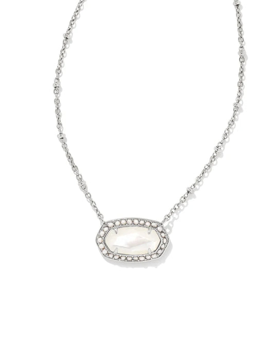 Pearl Beaded Elisa Silver Pendant Necklace in Ivory Mother-of-Pearl