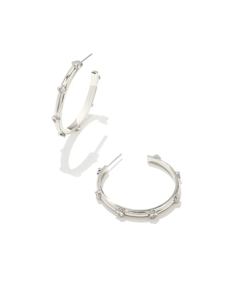 Joelle Silver Hoop Earrings in White Crystal