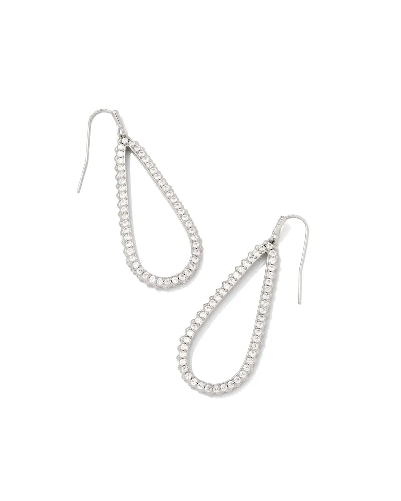 Payton Silver Open Frame Earrings in White Crystal